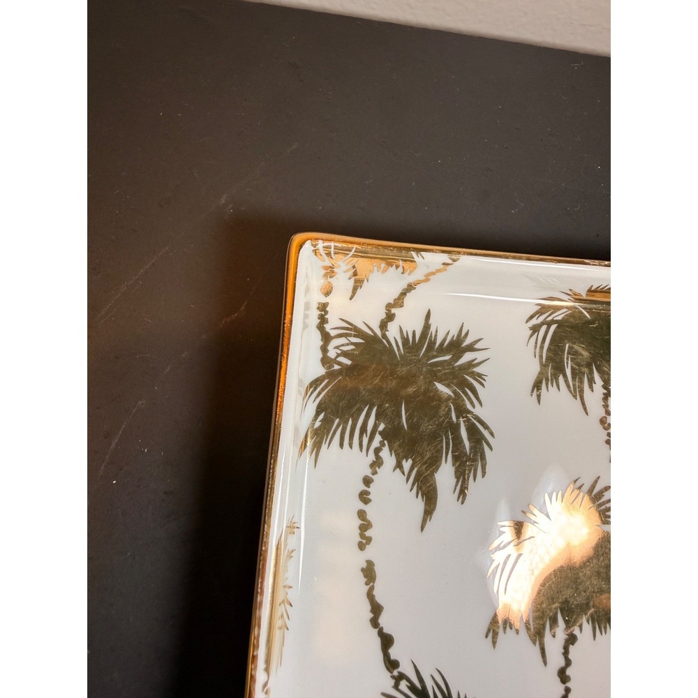 Lilly Pulitzer Tray For Trinkets Jewelry White with Gold Palm Trees 5.75" Tropic - Picture 6 of 9